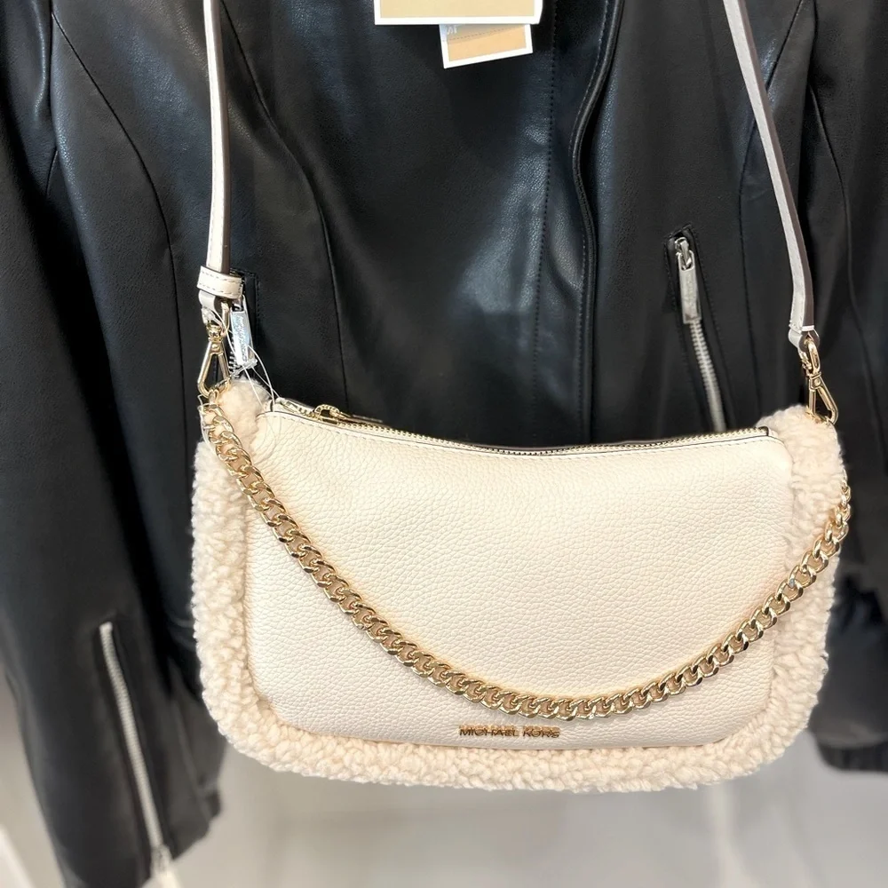 MICHAEL KORS CARMELA Medium Leather Chain Crossbody Shearling